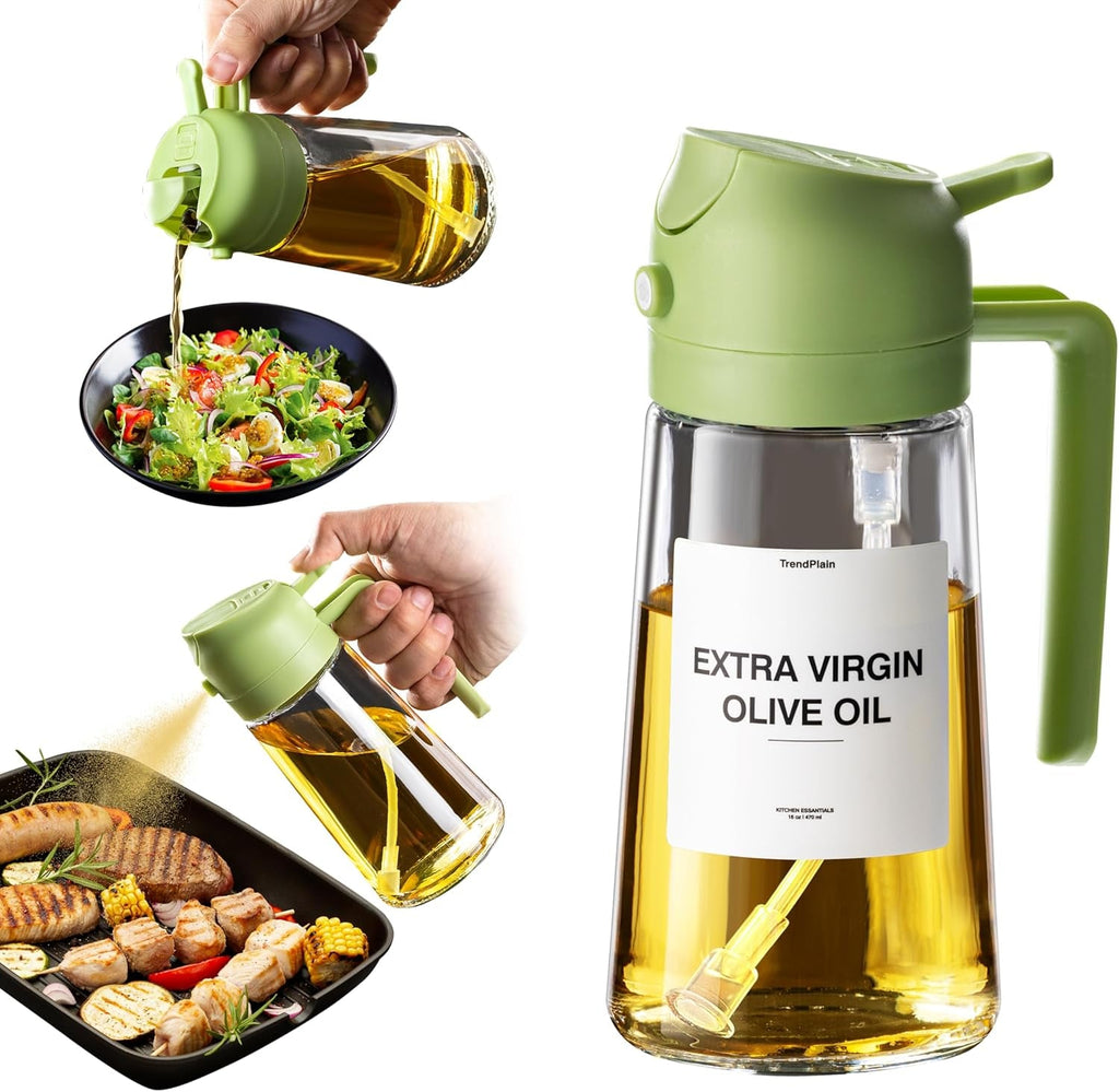 16 Oz Oil Dispenser Bottle for Kitchen - 2 in 1 Olive Oil Dispenser and Oil Sprayer - 470Ml Olive Oil Bottle