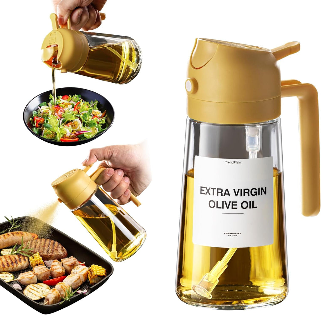 16 Oz Oil Dispenser Bottle for Kitchen - 2 in 1 Olive Oil Dispenser and Oil Sprayer - 470Ml Olive Oil Bottle