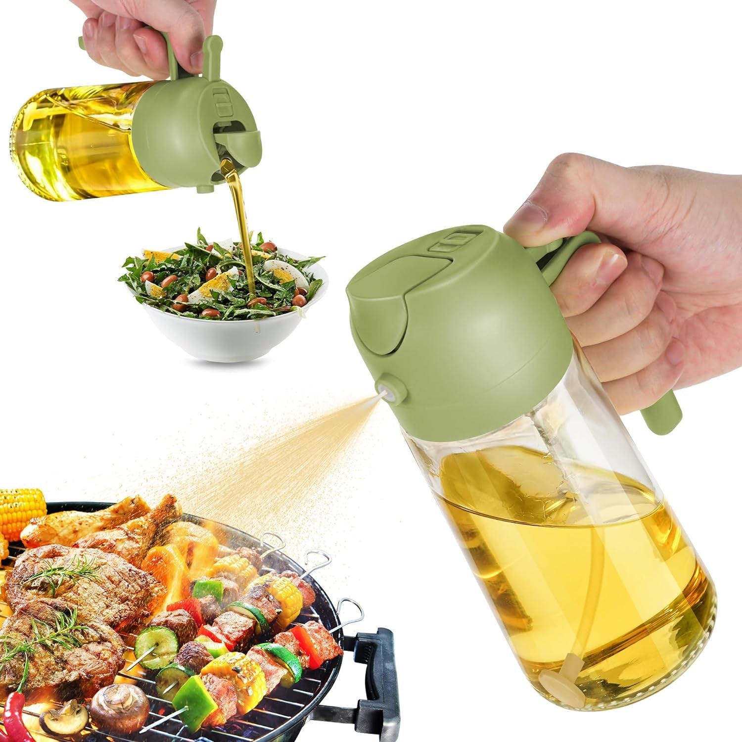 16 Oz Oil Dispenser Bottle for Kitchen - 2 in 1 Olive Oil Dispenser and Oil Sprayer - 470Ml Olive Oil Bottle